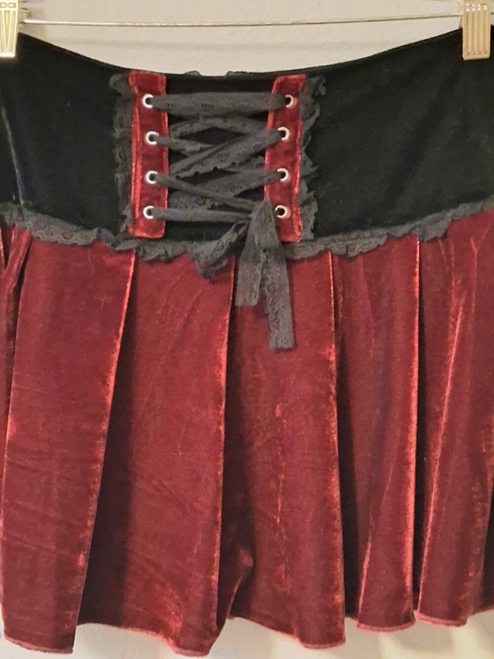 Goth cosplay Velvet & Lace Mini Skirt Womens Faux Corset pleated sexy Size XL